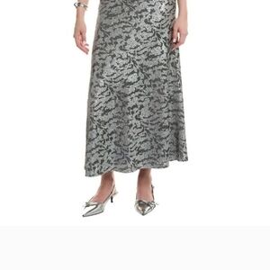 Sequin Bias Kenneth Cole Metallic Silver Patterned Maxi Skirt Size 6